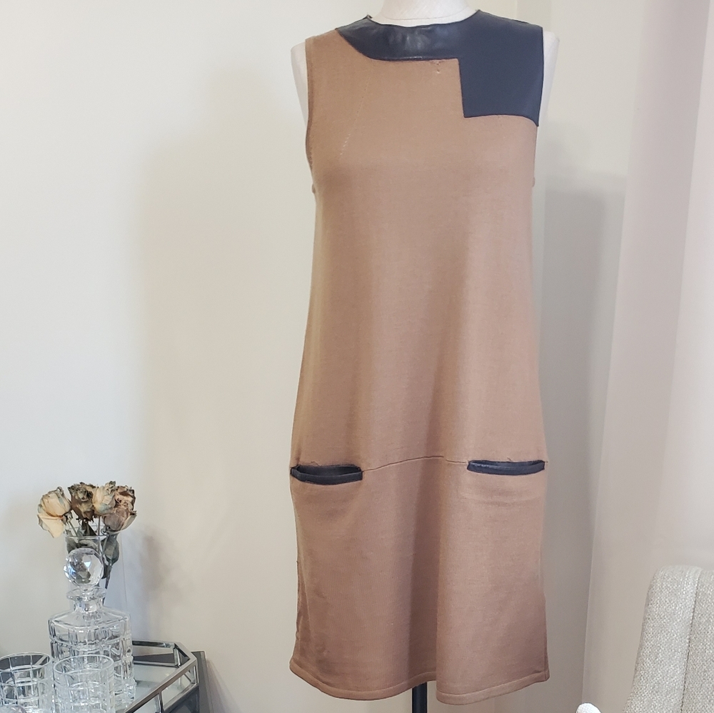 H&M boxy tunic leather trim